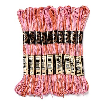 10 Skeins 6-Ply Polyester Embroidery Floss, Cross Stitch Threads, Segment Dyed, Dark Salmon, 0.5mm, about 8.75 Yards(8m)/skein
