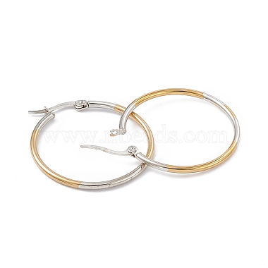 Two Tone 201 Stainless Steel Hoop Earrings with 304 Stainless Steel Pins for Women(EJEW-B016-03B)-2