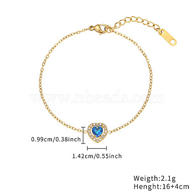 Cubic Zirconia Heart Link Bracelet with Golden Stainless Steel Chains(OQ9710-2)-2