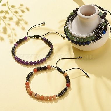 Natural Gemstone & Synthetic Hematite Braided Bead Bracelet for Women(BJEW-JB08181)-2