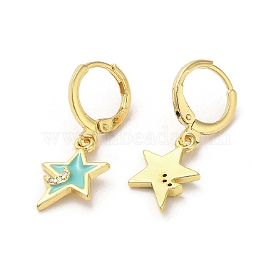 Star & Moon Real 18K Gold Plated Brass Dangle Leverback Earrings(EJEW-L268-032G-04)-2
