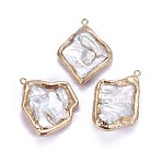 Electroplate Natural Baroque Pearl Keshi Pearl Pendants, Cultured Freshwater Pearl, with Brass Findings, Nuggets, Golden, 30~45x25~35x6~9mm, Hole: 2mm(PEAR-F010-01G)