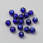 Handmade Lampwork Beads, Round with Stripe Pattern, Blue, 12.5x11.5~12mm, Hole: 1.7mm(LAMP-TAC0006-14C-01)