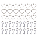 300Pcs 2 Style CCB Plastic Charms, Heart & Heart Key, Platinum, 20~22x9~20x2.5~3mm, Hole: 1.5mm, 150pcs/style(CCB-DC0001-03)