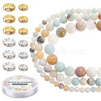 DIY Natural Flower Amazonite Stretch Bracelets Making Kits, Including Natural Flower Amazonite Round Beads, Iron Rhinestone Spacer Bead and Elastic Thread, Golden & Stainless Steel Color, Natural Flower Amazonite Beads: 204pcs/set(DIY-CA0003-19)