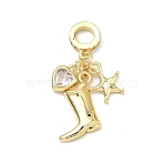 Brass Pave Clear Cubic Zirconia European Dangle Charms, Heart Boot Star Large Hole Pendants, Rack Plating, Long-Lasting Plated, Lead Free & Cadmium Free, Real 18K Gold Plated, 34mm, Hole: 4.8mm(KK-P345-44G)