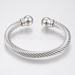 Tarnish Resistant 304 Stainless Steel Cuff Bangles Torque Bangles, Stainless Steel Color, 48x60mm(1-3/4 inchx2-3/8 inch)(BJEW-H570-28P)