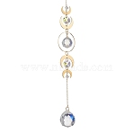 Teardrop Glass Hanging Suncatchers, Alloy & Stainless Steel Moon for Outdoor Garden Decor, Golden, 300x40mm(HJEW-JM04401)