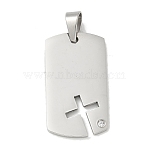 304 Stainless Steel Rhinestone Stamping Blank Tag Pendants, Rectangle Cross Charm, Stainless Steel Color, 36x20x2mm, Hole: 7x5mm(STAS-G346-16P)
