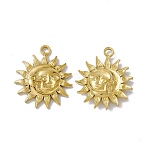 PVD Vacuum Plating 304 Stainless Steel Pendants, Sun with Human Face and Moon, Golden, 30x26x3mm, Hole: 3mm(X-STAS-E169-16G)