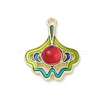 Alloy Enamel Pendants, with Resin, Cadmium Free & Nickel Free & Lead Free, Ginkgo Leaf Charm, Rack Plating, Golden, Red, 21x17.5x5.5mm, Hole: 1.6mm(PALLOY-R151-34G-01)