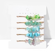 Natural & Synthetic Gemstone Chips Hair Bobby Pins for Women Girl, with Metal Pins, 58mm, 5pcs/set(PW-WG26667-05)