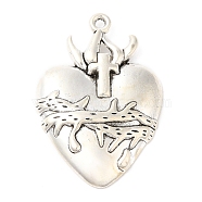 Tibetan Style Alloy Pendant, Sacred Heart Charm, Antique Silver, 42x28.5x5mm, Hole: 2mm(PALLOY-Q450-06AS)