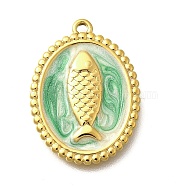 304 Stainless Steel Enamel Pendants, Oval with Fish Charm, Real 18K Gold Plated, Lime Green, 23x17x2mm, Hole: 1.4mm(STAS-Q347-08B-G)