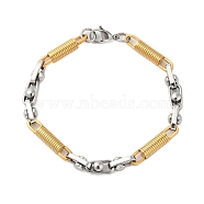 Ion Plating(IP) 304 Stainless Steel Column Link Bracelets for Men, Golden & Stainless Steel Color, 8-7/8~8-1/4 inch(21~22.5cm)(BJEW-B093-02GP)