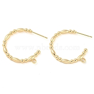 Brass Ring Stud Earrings Findings, Half Hoop Earring Findings, with Loops, Real 18K Gold Plated, 23.5x25x2.5mm, Hole: 1.6mm, Pin: 11x0.7mm(KK-K351-27G)