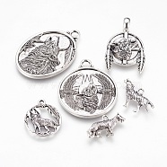 Tibetan Style Alloy Pendants, Wolf, Antique Silver, 14~47x21.5~35x2~10mm, Hole: 2~7mm, 6pcs/set(TIBEP-X0185-43AS)