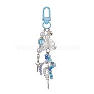 Luminous Acrylic Star Pendant Decoration, Jellyfish Glass Wind Chime Ornament, with Alloy Clasps, Light Sky Blue, 118~121mm, Pendant: 9~90x7.5~23x7~23mm(HJEW-JM01443-02)