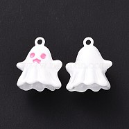 Spray Painted Alloy Enamel Pendants, Cadmium Free & Lead Free & Nickle Free, Ghost Charm, White, 19.5x17.5x12.5mm, Hole: 1.8mm(FIND-I037-42F)