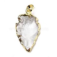 Natural Quartz Crystal Pendants, Rock Crystal Pendants, Dyed, with Brass Findings, Arrowhead, Golden, Clear, 29~38x15~20x7~11mm, Hole: 3.5x6mm(G-P207-01B)