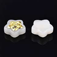 Imitation Jade Spray Painted Glass Beads, with Golden Plated Brass Findings, Star with Flower, Creamy White, 14x14.5x5.5mm, Hole: 1mm(LAMP-N032-02-C02)