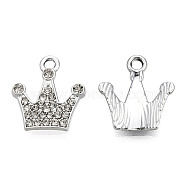 Alloy Rhinestone Pendants, Crown, Crystal, Platinum, 17x15x3mm, Hole: 2mm(PALLOY-S133-004P)