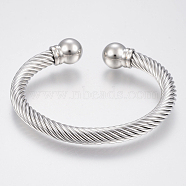 304 Stainless Steel Cuff Bangles Torque Bangles, Stainless Steel Color, 48x60mm(1-3/4 inchx2-3/8 inch)(BJEW-H570-28P)