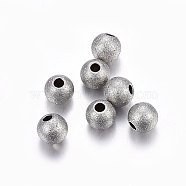 304 Stainless Steel Textured Beads, Round, Stainless Steel Color, 5x4.5mm, Hole: 1.5mm(STAS-F174-32P)