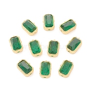 Eco-Friendly Glass Beads, with Real 18K Gold Plated Brass Finding, Lead Free & Cadmium Free, Rectangle, Green, 12x8.5x6mm, Hole: 1.4mm(KK-I698-02G)