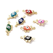 Brass Enamel Connector Charms, Real 18K Gold Plated, Elephant with Evil Eye Pattern, Mixed Color, 6x14.5x3mm, Hole: 1mm(KK-J302-15G)