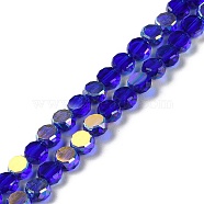 Transparent Electroplate Glass Beads Strands, AB Color, Faceted Flat Round, Dark Blue, 6x3mm, Hole: 1.2mm, about 98~100pcs/strand, 20.08''~20.87''(51~53cm)(GLAA-Q099-I01-05)