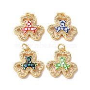 Clover Rack Plating Brass Cubic Zirconia Pendants, with Enamel & Shell, Long-Lasting Plated, Lead Free & Cadmium Free, Real 18K Gold Plated, with Jump Rings, Mixed Color, 19x19x3mm, Hole: 3mm(KK-K385-078G)