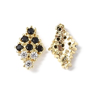 Brass Micro Pave Cubic Zirconia Cabochons, Rhombus, Real 18K Gold Plated, 10x6.5x2.5mm(KK-A174-12G)