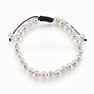 Electroplated Natural Lava Rock Braided Bead Bracelets, Silver, 2 inch(5.25cm)(BJEW-O162-H02)