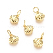 Brass Charms, with Jump Rings, Scallop Shell Shape, Golden, 9x8x3.5mm, Hole: 3.4mm(ZIRC-G161-26G)