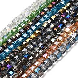 Electroplate Glass Beads Strands, AB Color Plated, Faceted, Cube, Mixed Color, 4~5x4~5x4~5mm, Hole: 1mm, 98~100pcs/strand, 40~43cm(EGLA-D018-4x4mm-M3)