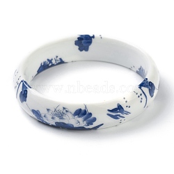 Fashion Women's Printed Porcelain Bangles, Flower Pattern, Dark Blue, Inner Diameter: 2-3/8 inch(5.9cm)(BJEW-J184-10)