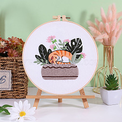 Flower DIY Embroidery Kits, Including Printed Fabric, Embroidery Thread & Needles, Embroidery Hoop, Dark Green, 200mm(PW-WG40106-03)