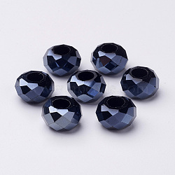 Handmade Crystal European Beads, Large Hole Beads, Imitation Austrian, Rondelle, Black, about 14mm in diameter, 8mm thick, hole: 5mm(X-GPDL9Y-27)