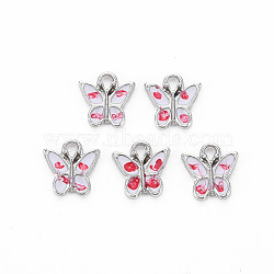 Platinum Alloy Charms, with Enamel, Cadmium Free & Lead Free, Butterfly, Red, 9x9x2mm, Hole: 1.4mm(PALLOY-T081-03-RS)