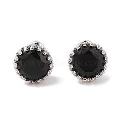 Rack Plating Brass Micro Pave Cubic Zirconia Split Earrings, Long-lasting Plated, Carat Round Shape, Platinum, Black, 9mm(EJEW-I304-02P-03)