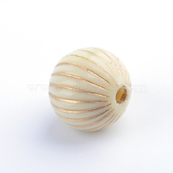 Round Plating Acrylic Beads, Golden Metal Enlaced, Beige, 16.5x16mm, Hole: 2mm, about 200pcs/500g(PACR-Q102-143A)