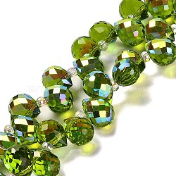 Electroplate Glass Beads Strands, Teardrop, Green, 10~11x8mm, Hole: 1mm, about 96~98pcs/strand, 26.97''~27.17''(68.5~69cm)(EGLA-D030-17A)