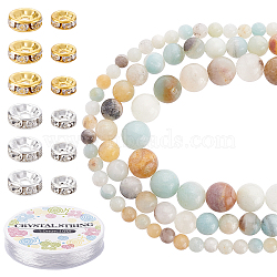 DIY Natural Flower Amazonite Stretch Bracelets Making Kits, Including Natural Flower Amazonite Round Beads, Iron Rhinestone Spacer Bead and Elastic Thread, Golden & Stainless Steel Color, Natural Flower Amazonite Beads: 204pcs/set(DIY-CA0003-19)