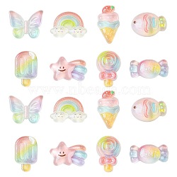 48Pcs 8 Styles Transparent Resin Cabochons, with Glitter Powder, Colorful, 14~26x15~28mm, 6pcs/style(RESI-CJ0004-79)