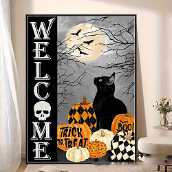 DIY Halloween Theme Diamond Painting Kit, Including Resin Rhinestones Bag, Diamond Sticky Pen, Tray Plate and Glue Clay, Cat Shape, 400x300x0.2mm(DIAM-O001-01H)