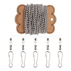 DIY Ball Chains Jewelry Making Kits, with Stainless Steel Ball Chains & Ball Chain Connectors & Keychain Clasp Findings, Stainless Steel Color, 3.2mm, Fit For 3.2mm inner diameter ball chain connector(DIY-TA0008-43P)