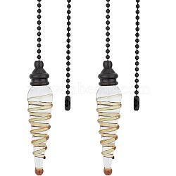 Glass Celling Fan Pull Chain Extender, with Brass Ball Chain, Spiral Cone Pendant Decoration, Yellow, 390mm, Pendant: 79x20mm(AJEW-WH0010-97EB)