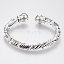Tarnish Resistant 304 Stainless Steel Cuff Bangles Torque Bangles, Stainless Steel Color, 48x60mm(1-3/4 inchx2-3/8 inch)(BJEW-H570-28P)