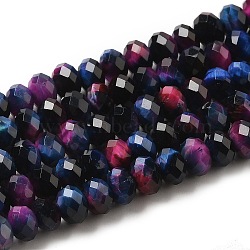 Natural Rainbow Tiger Eye Beads Strands, Dyed, Faceted, Rondelle, Midnight Blue, 6x4mm, Hole: 1mm, about 92~101pcs/strand, 15.55 inch(39.5cm)(G-NH0002-D02-02)
